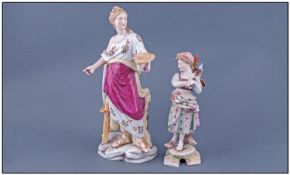 Two Various Volkstedt Figures, one, a Classical female representing Art, shown with a palette and