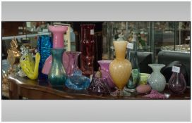 A Selection of 14 Pieces of Miscellaneous Coloured Glass Ware. Various decorations all late