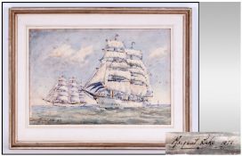 Margaret Lake. A fine topographical marine watercolour featuring the 1972 Isle Of Wight tall ships