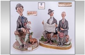 Capodimonte Fine Quality Signed Figures, 2 in total. Two elderly men on a bench. Signed Gallei & The