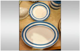 T.G Green Cornish Kitchen Ware, blue and white, platters and plate, 3 in total. Platters 14.5 inches