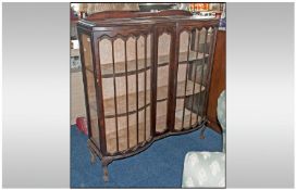 Double Bow Fronted Ashall Glazed 1930's Mahogany Display Cabinet on claw & ball feet with 2 interior