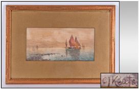 Cecil Jack Keats. circa 1880. Italian sailing ships off a coast, watercolour, signed. 6.5 x 4