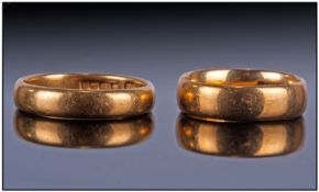 22ct Gold Wedding Bands. Two, Fully hallmarked. 11.9 grams.