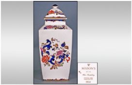 Masons Printed & Handpainted Large Lidded Vase, 'Blue Mandalay' Pattern. 13.75" in height.