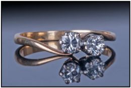 Ladies 18ct Gold Diamond Ring, Set With Two Round Brilliant Cut Diamonds. Unmarked, Tests High
