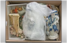 A Box of Miscellaneous Pottery and Oddments. To include cabinet plates, trinkets, odd figures etc