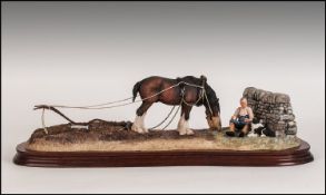 Border Fine Arts Limited Edition Figure Group. "Ploughman's Lunch" B0090. Raised on stepped wooded