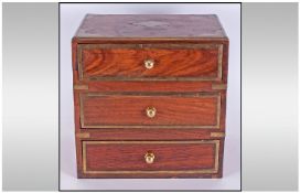Small Mahogany Brass Bound Chest, three drawer. 11 by 8 inches deep.