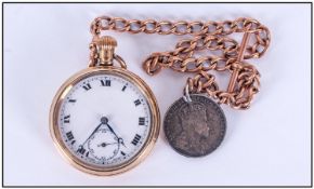 A Vintage Gold Composition Open Faced Pocket Watch. Warranted 10 years. Working order. Attached to a