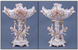 Volkstedt Style Table Centrepiece, two putti dancing around the central column which supports a