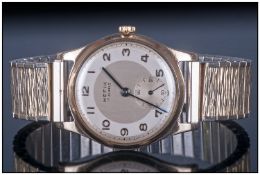 Gents 9ct Gold Hefik Wristwatch, 2 Tone Dial with Arabic Numerals And Subsidiary Seconds, Manual