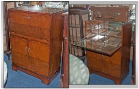 1940/50's Walnut Fall Down Front Cocktail Cabinet With Mirrored Interior. Fully Fitted. Above 2