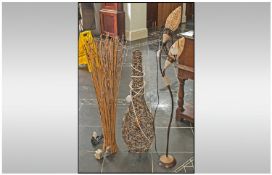 Three Various Contemporary Floor Standing Lamps In The Ratan/Wikka Style.