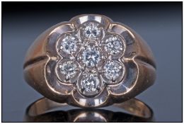 14ct Yellow Gold Set Diamond Cluster Ring. The Diamond in a Flowerhead Setting. The Diamonds are
