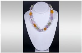 Multi Gemstone Faceted Bead Necklace comprising rose quartz, rock crystal, green prehnite and yellow