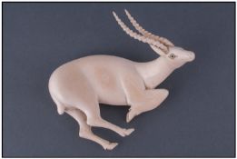 Ivory Carved Figure Of An Elk. Circa 1910-1920. Height 3.5 inches. 176 grams.
