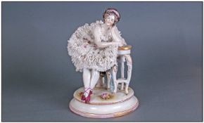 Volkstedt Impressive Early 20th Century Porcelain Ballerina Lace Figure, printed mark to base.