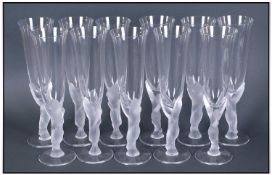 Igor Karl Faberge Signed And Impressive Set Of 11 Kissing Doves Crystal Champagne Flutes. All signed