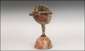 Art Deco & Of The Period Spelter Ballerina Figure raised on alabaster dome shaped base. 8.25" in