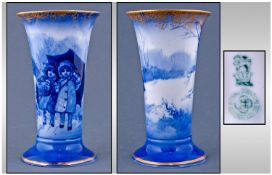 Royal Doulton Blue Children's Vase, children in a winter landscape. circa 1910. Height 5 inches.