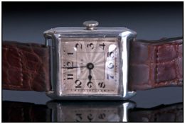 Gents Art Deco Silver Cased Rolex Watch. Champagne Engine Turned Dial, Arabic Numerals. Fully