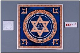 Unusual Pottery Tile Of Masonic Interest. Impressed mark to back Royal Cranite. Decorated in blue