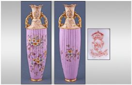Rudolsadt Fine And Elegant Hand Decorated Floral Vase On Pink Ground. Circa 1900-1918. Printed