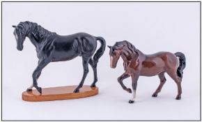 Beswick Horse Figures, 2 In Total. 1, Black Beauty on plinth, model number 2466, height 7.25 inches,