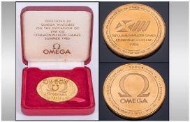 Omega XIII Commonwealth Games, Edinburgh Scotland 1986 Gold Plated Medallion in box