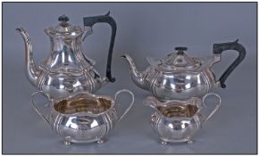 Edwardian Good Quality 4 Piece Silver Tea And Coffee Service. Gilt to Interiors To All Pieces.