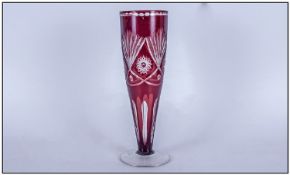 Cut and Etched Ruby Glass Vase.