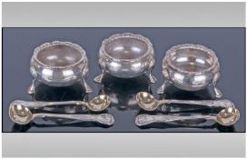 Set Of Three Victorian Silver Salts. All fully hallmarked. Each 2.5 inches in height, 5 inches in