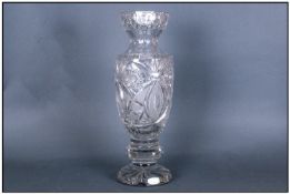 Fine Quality Cut Glass Vase, with star cut decoration and star cut to the base. 14 inches in height