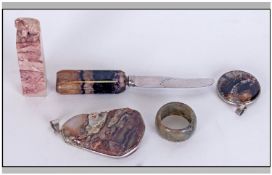 Five Assorted Stone Items comprising one paper knife, one soapstone Chinese seal, Chinese stone