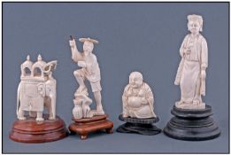 A Chinese And Indian Collection Of Early 20th Century Ivory Figures. 4 in total. All figures