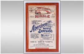 Ribble Motor Services Limited. Framed Original 1936 Poster 7 Days Tour 'Aberdeen and Royal Deeside'.