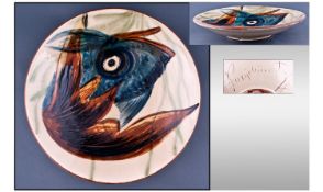 Portuguese Fish Plate. Decorated in blues and browns. Diameter 14 inches.