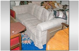 Large Modern Two Seater Settee, in checked light brown pattern. 89 by 30 inches,