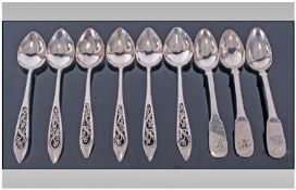 Egyptian Vintage Silver Set Of Six Large Teaspoons. Each with open work handles. Not marked but