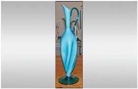 Tall Venetian Glass Vase, blue colour way. Height 17.75 inches. Good condition.