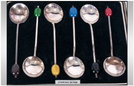 A Boxed Set Of Six Silver Coffee Spoons. Hallmark Birmingham 1940.