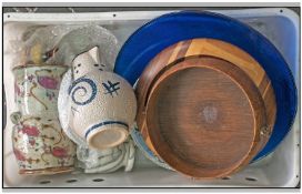 Box of Assorted Pottery and Brass