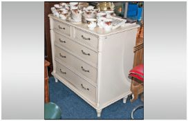 Contemporary Shabby Chic Off White Crest Set Of Drawers, turned balister sides with 2 short drawers,