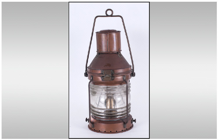 Antique Copper Ships Cabin Lamp, 20 inches in height.