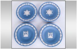 Wedgwood Blue Jasperware Round Dishes (4) together with 2 star of Davids & 2 Menorah.