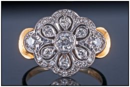 Art Deco Style 18ct Gold Set Diamond Cluster Ring the central diamond flanked by six diamond and