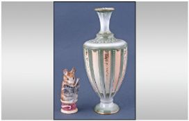 Royal Worcester Green and Blush Ivory Panelled Vase, elongated cup shape body with hand painted