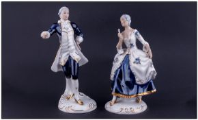Royal Dux Pair Of Porcelain Figures. circa 1930s. Lady and gentleman in 18th century dress. Each