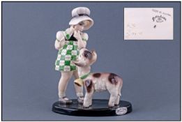 Goldscheider 1930's Figure In The Form Of A Young Girl With A Lamb. Number 6747/306 to base.